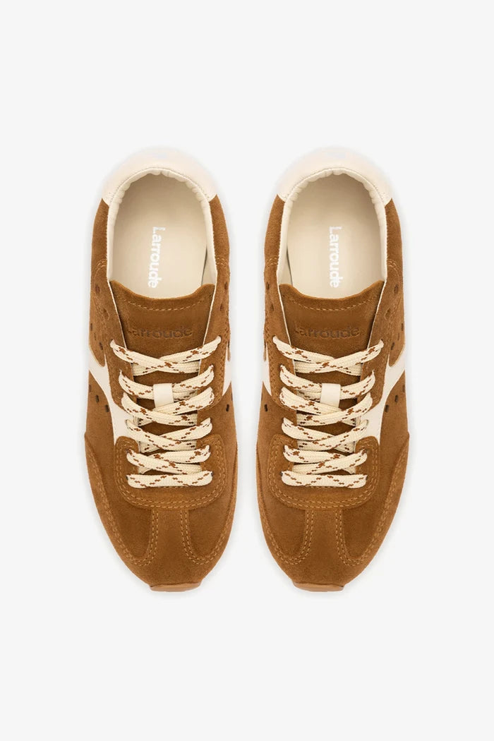 Stella Sneaker In Russet Suede and Ivory Leather Sneaker Larroudé