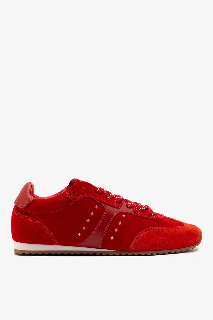 Stella Sneaker In Scarlet Suede and Blood Red Leather Sneaker Larroudé 5 Scarlet