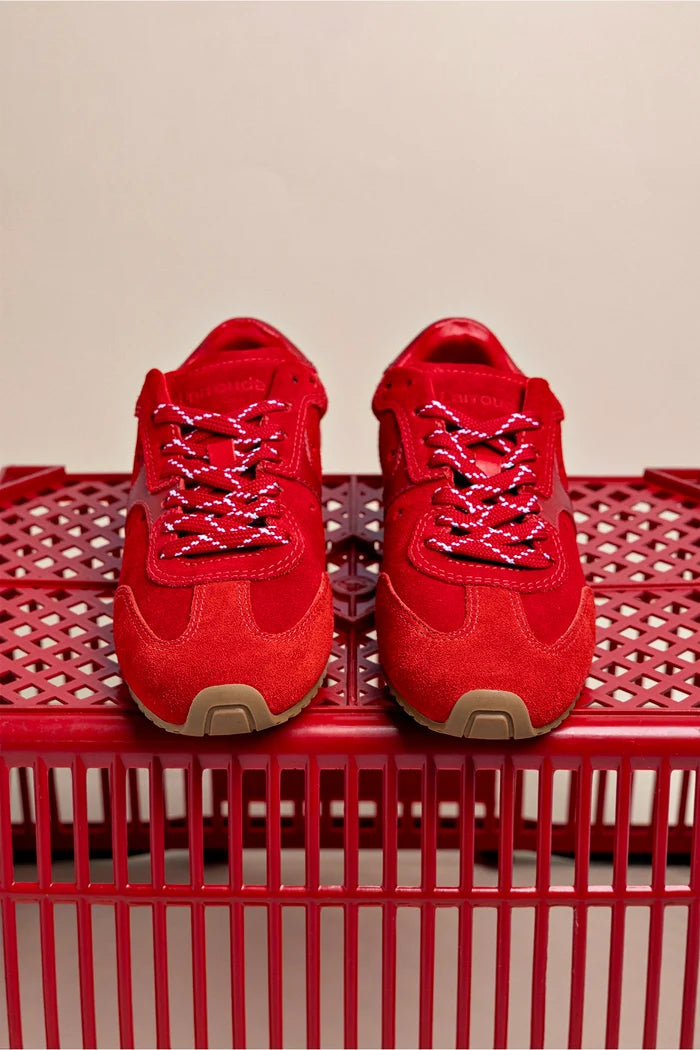 Stella Sneaker In Scarlet Suede and Blood Red Leather Sneaker Larroudé