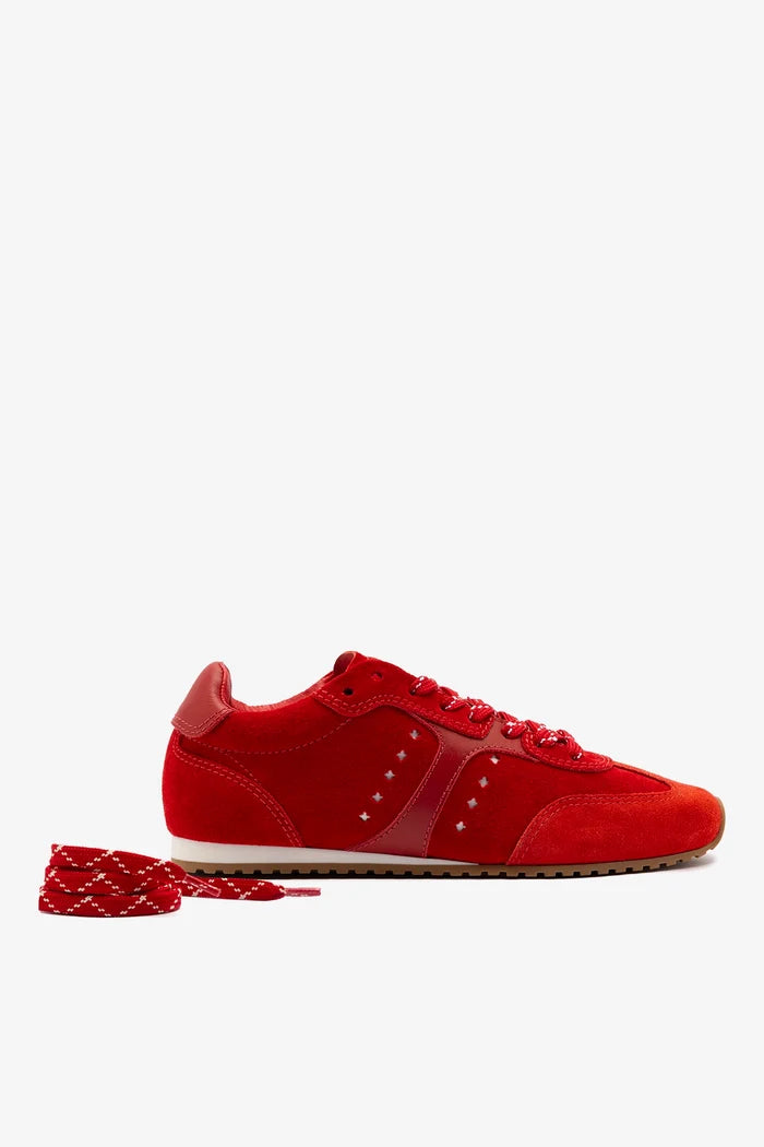 Stella Sneaker In Scarlet Suede and Blood Red Leather Sneaker Larroudé