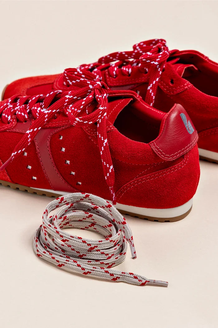 Stella Sneaker In Scarlet Suede and Blood Red Leather Sneaker Larroudé