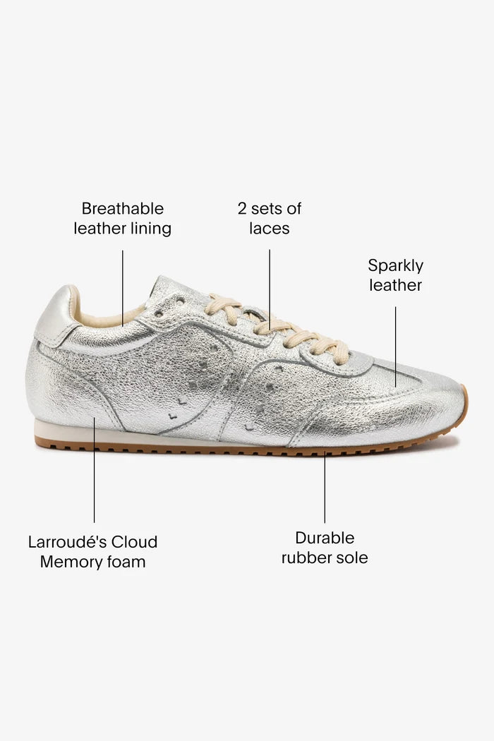 Stella Sneaker In Silver Metallic Leather Sneaker Larroudé