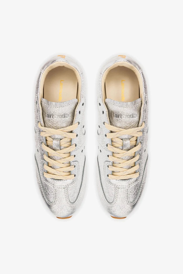 Stella Sneaker In Silver Metallic Leather Sneaker Larroudé