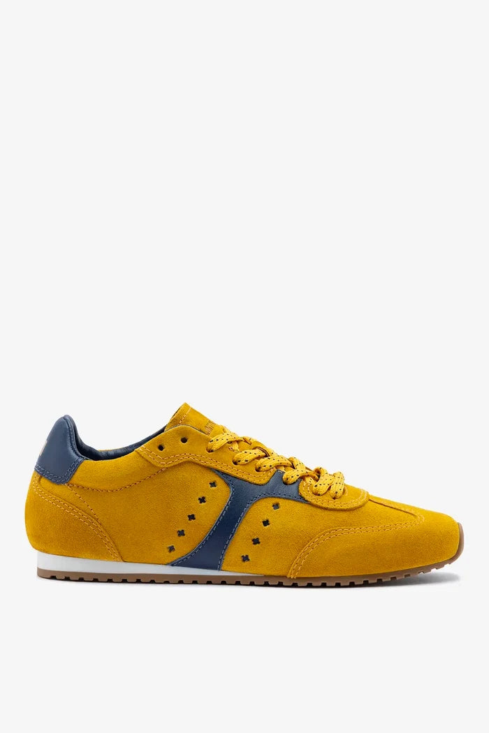 Stella Sneaker In Yellow Suede and Navy Leather Sneaker Larroudé