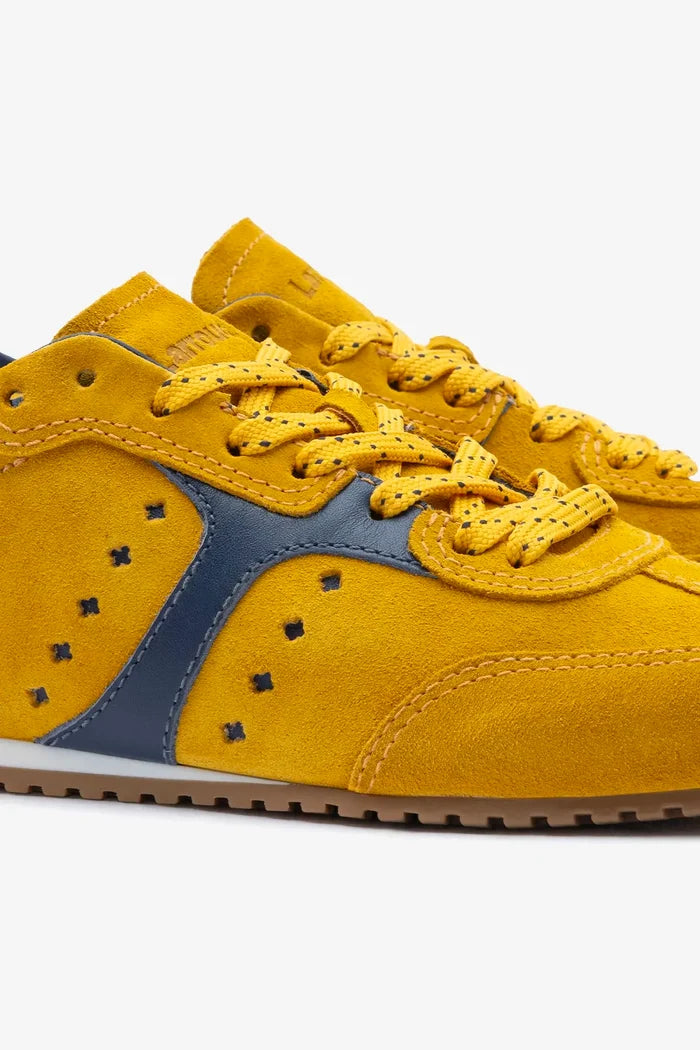 Stella Sneaker In Yellow Suede and Navy Leather Sneaker Larroudé