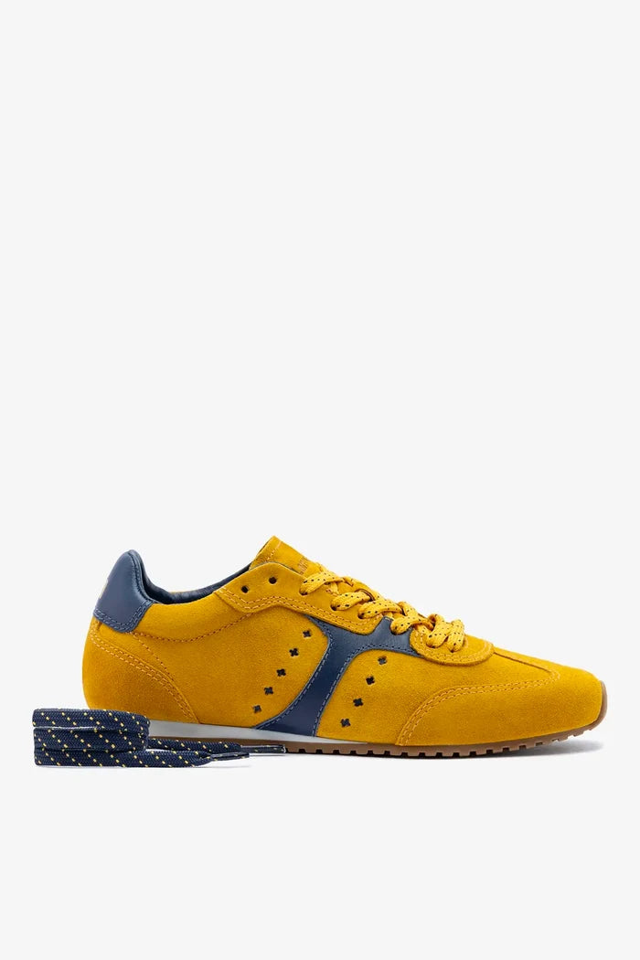 Stella Sneaker In Yellow Suede and Navy Leather Sneaker Larroudé