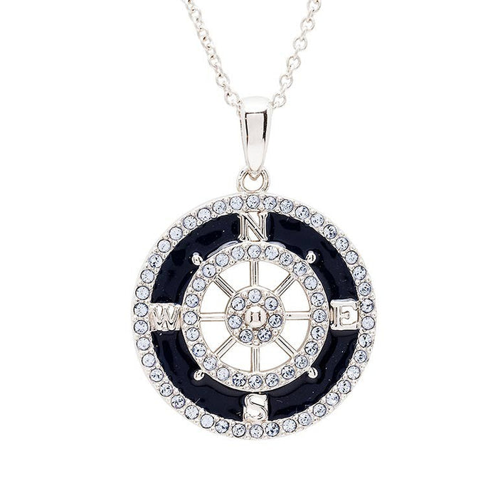 Sterling Silver Blue Enamel Compass Necklace