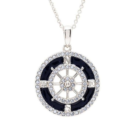 Sterling Silver Blue Enamel Compass Necklace