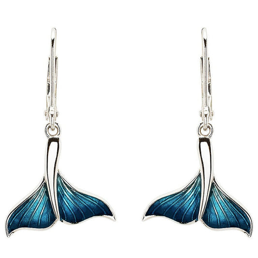 Sterling Silver Blue Enamel Whale Tail Earrings