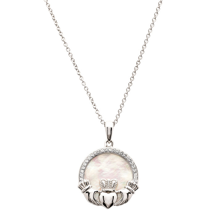Sterling Silver Mother of Pearl Claddagh Necklace