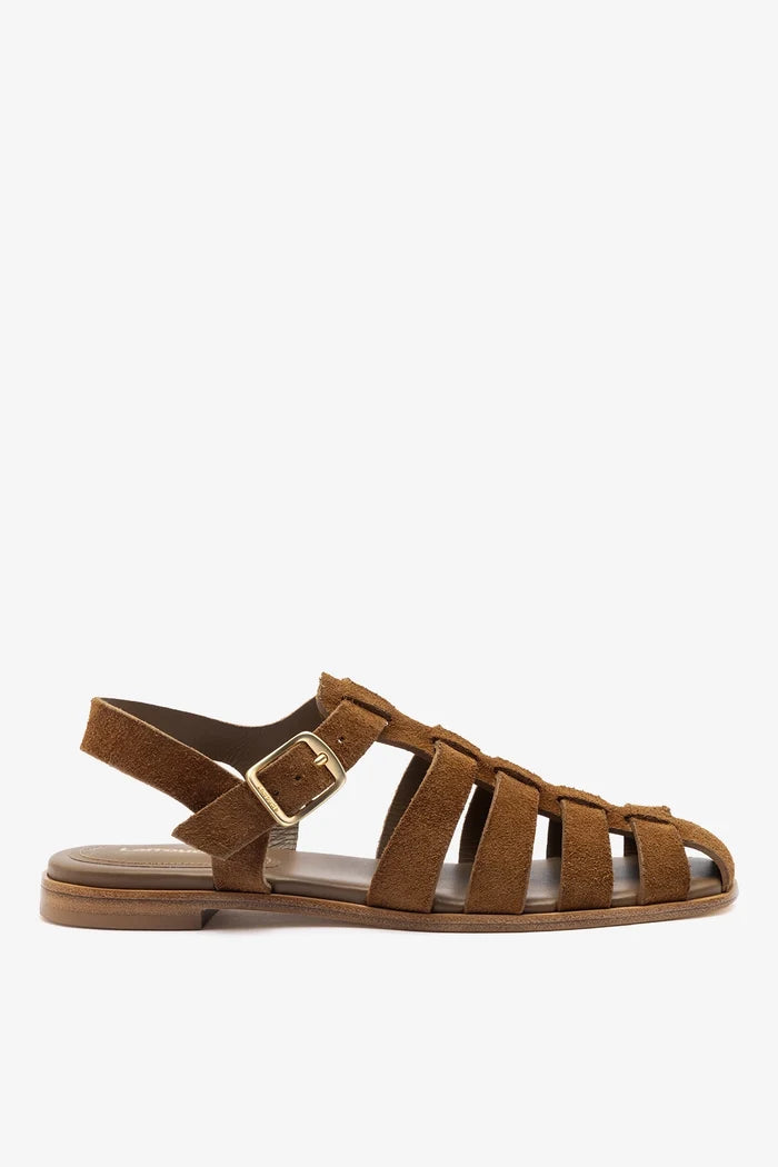 Stevie Flat Sandal In Russet Suede Flat - Sandal Larroudé