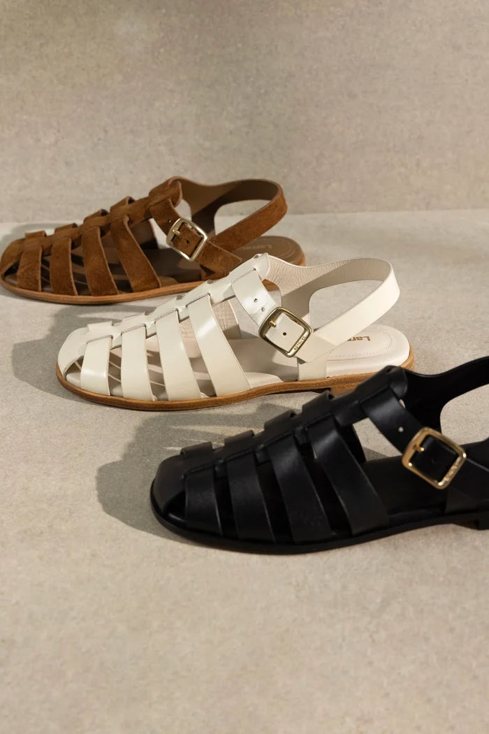 Stevie Flat Sandal In Ivory Box Leather Flat - Sandal Larroudé