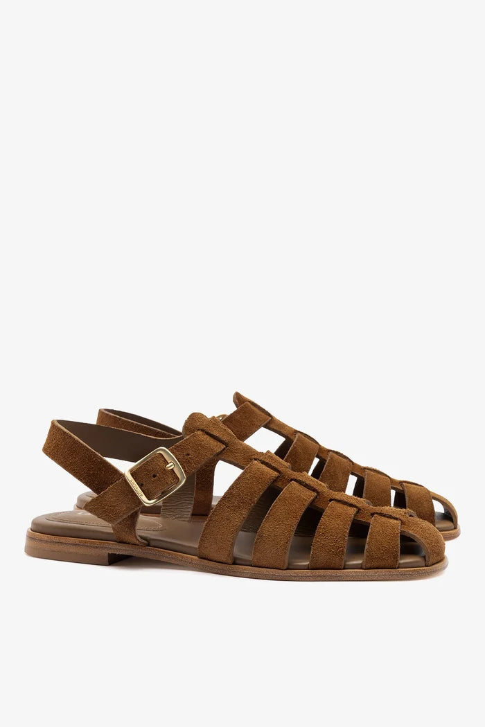 Stevie Flat Sandal In Russet Suede Flat - Sandal Larroudé