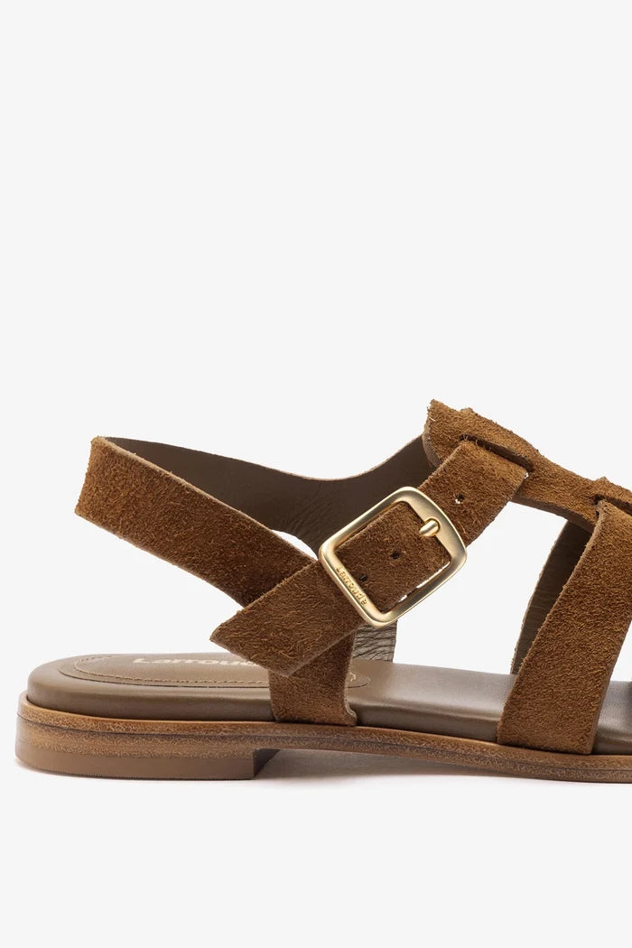 Stevie Flat Sandal In Russet Suede Flat - Sandal Larroudé