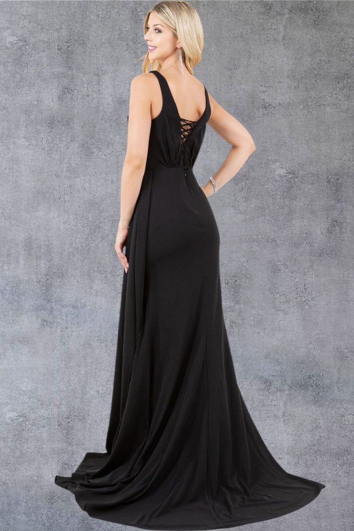 Stone Accesnt Drape Slit Dress by Cinderella Couture USA AS8283J