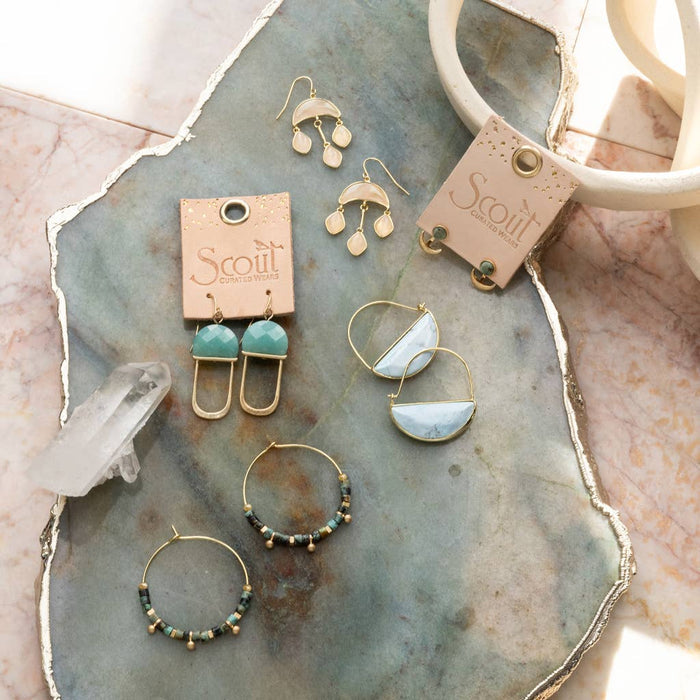 Stone Disc Hoop Earring - Amazonite/Silver