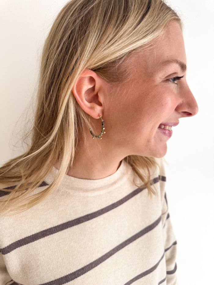 Stone Disc Hoop Earring - Labradorite/Gold