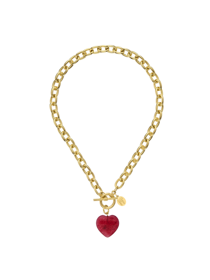 Stone Heart Toggle Necklace - Cherry Red