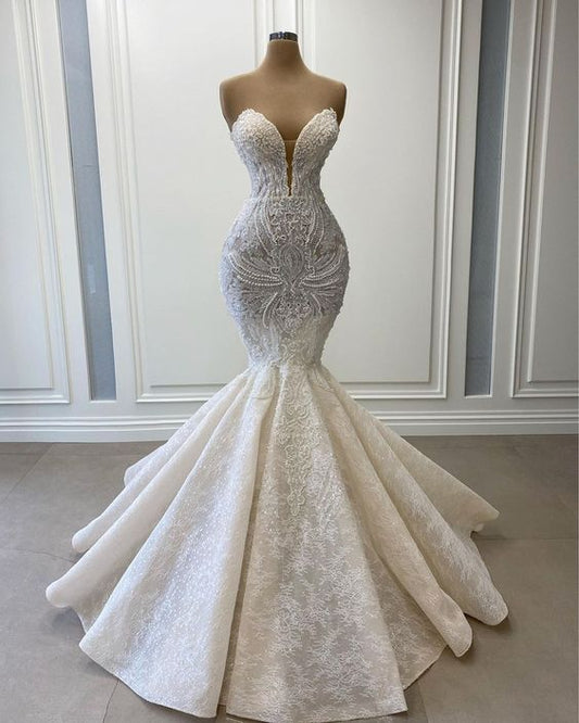 Stylish Prom Dress 2023 Mermaid V Neck Strapless Beaded Sequin with Pleats