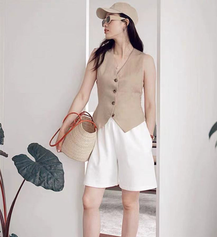 Suit Vest for Women Fashion Short Fit White Black Khaki