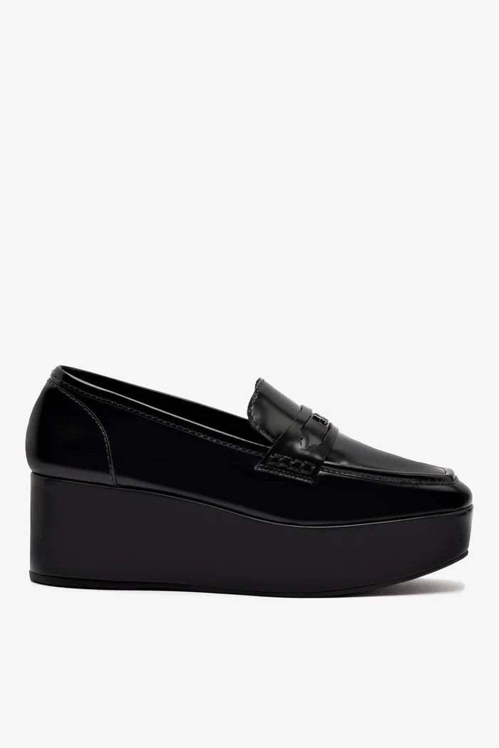 Suki Flatform Loafer In Black Box Leather Loafer Larroudé