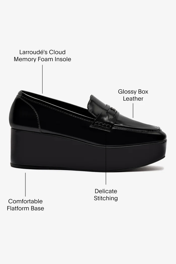 Suki Flatform Loafer In Black Box Leather Loafer Larroudé