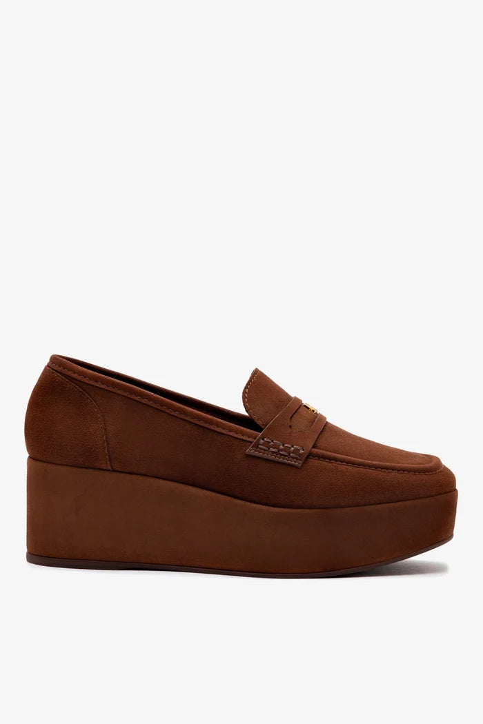 Suki Flatform Loafer In Burnt Umber Suede Loafer Larroudé