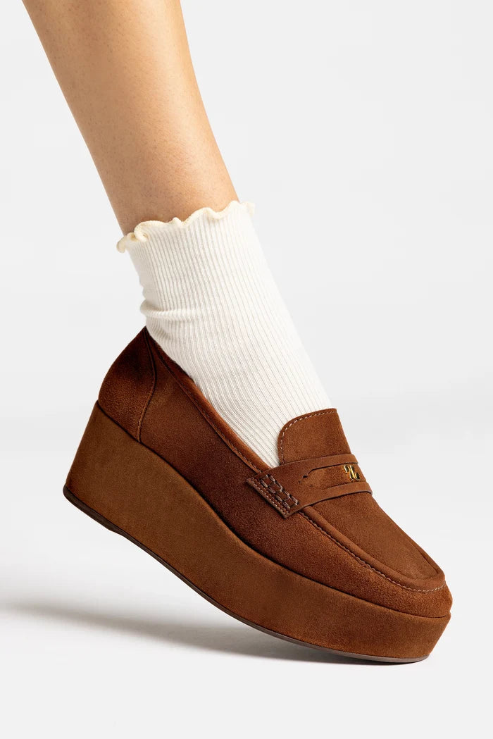 Suki Flatform Loafer In Burnt Umber Suede Loafer Larroudé