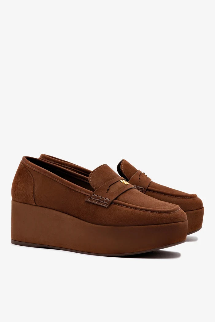 Suki Flatform Loafer In Burnt Umber Suede Loafer Larroudé