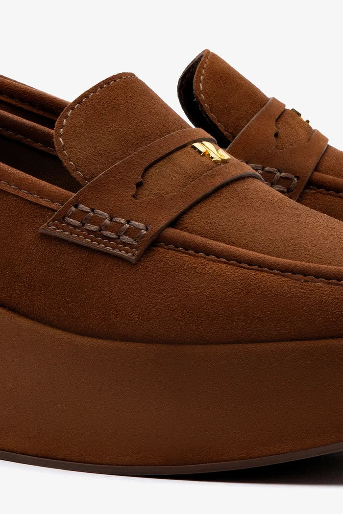 Suki Flatform Loafer In Burnt Umber Suede Loafer Larroudé