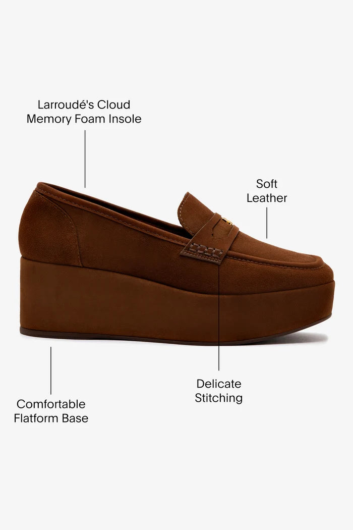 Suki Flatform Loafer In Burnt Umber Suede Loafer Larroudé