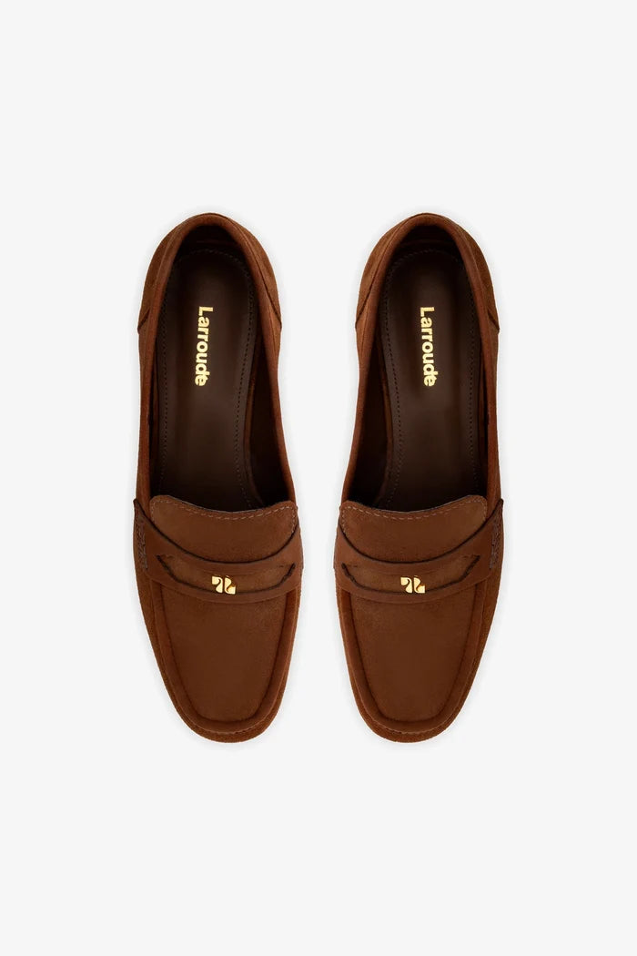 Suki Flatform Loafer In Burnt Umber Suede Loafer Larroudé