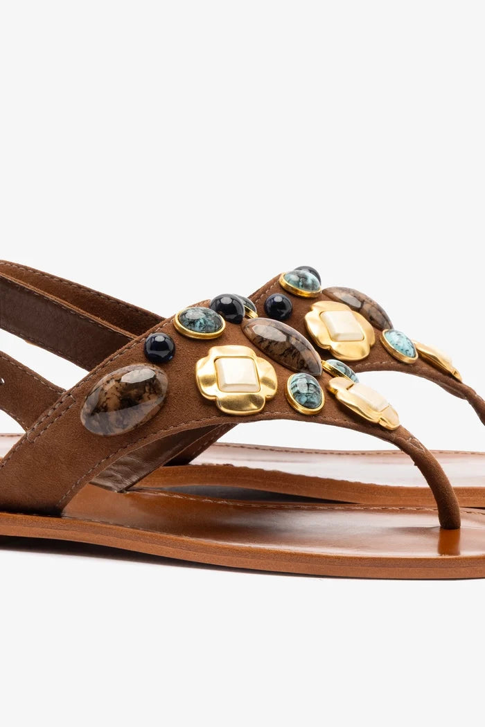 Talitha Flat Sandal In Brown Leather Flat - Sandal Larroudé