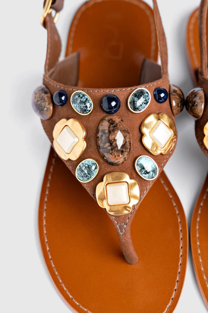 Talitha Flat Sandal In Brown Leather Flat - Sandal Larroudé