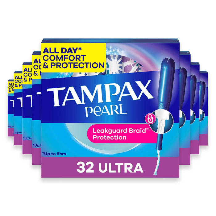 Tampax Pearl Ultra Absorbency Unscented Tampons with LeakGuard Braid - 32 Ct - 8 Pack
