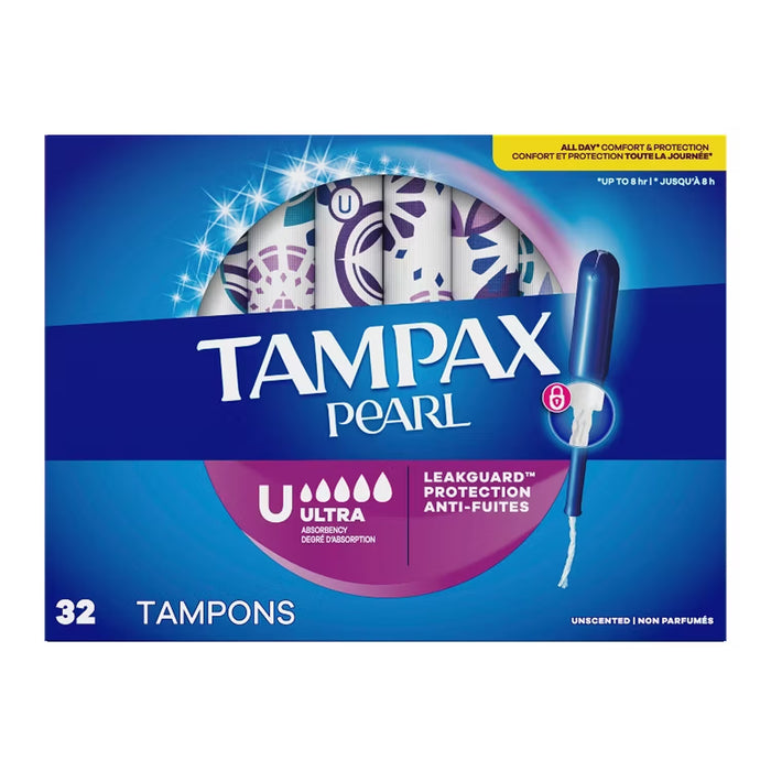 Tampax Pearl Ultra Absorbency Unscented Tampons with LeakGuard Braid - 32 Ct - 8 Pack