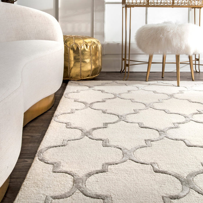 Tapis tufté main ivoire à motif géométrique Noirmont 152 x 244 cm