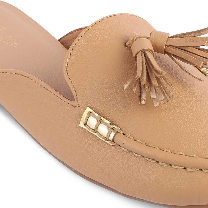 The Amassle Beige Women's Dress Tassel Mules Tresmode - Tresmode