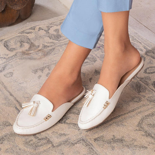 The Amassle White Women's Dress Tassel Mules Tresmode - Tresmode