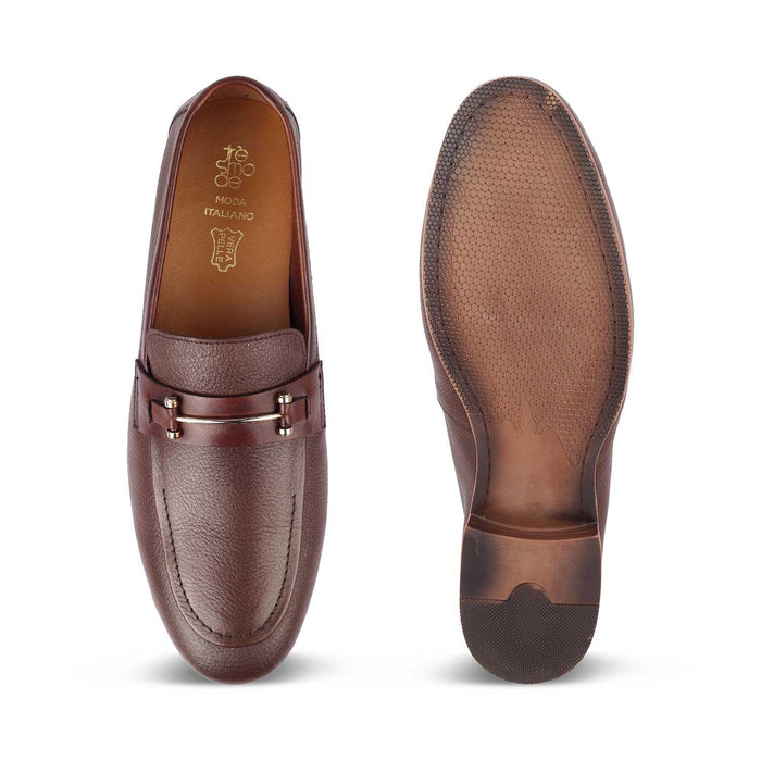 The Bone Brown Men's Leather Loafers Tresmode - Tresmode