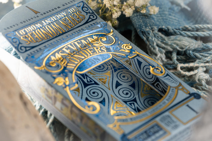 Closeup ofthe die0cut window on the 'Seven Wonders Hanging Gardens of Babylon' playing cards.