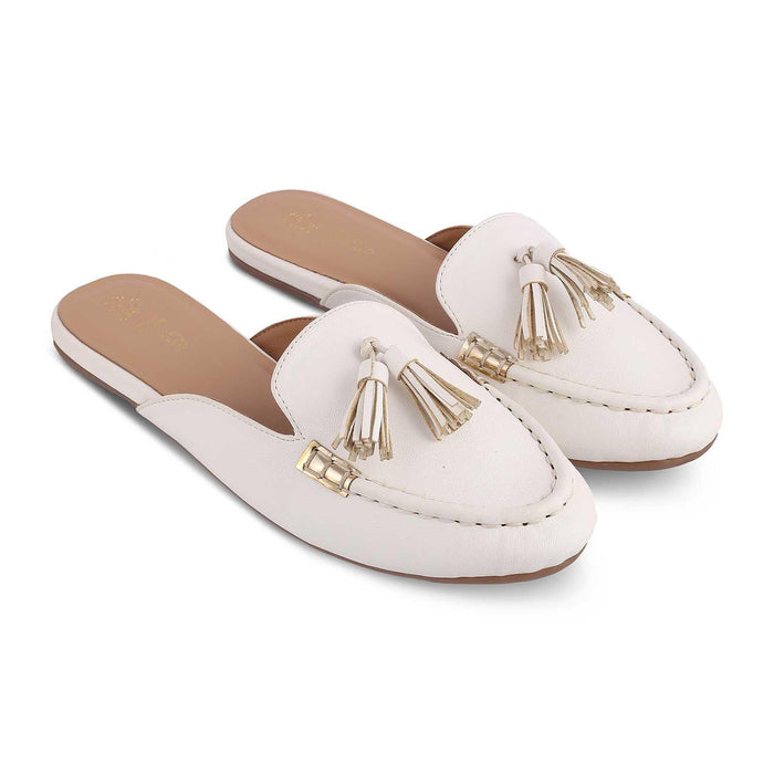 The Mas White Women's Dress Tassel Mules Tresmode - Tresmode