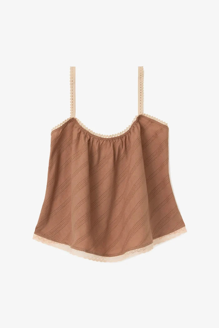 The Perfect Tank Top Mocha Striped Cotton Top Larroudé x Sheridan