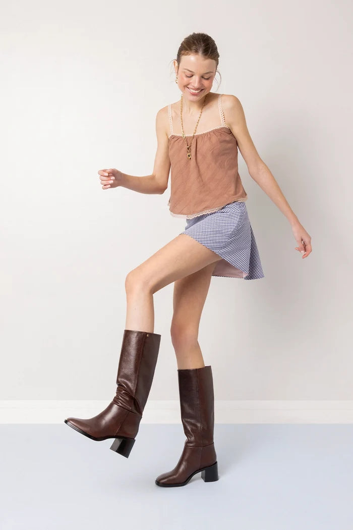 The Perfect Tank Top Mocha Striped Cotton Top Larroudé x Sheridan