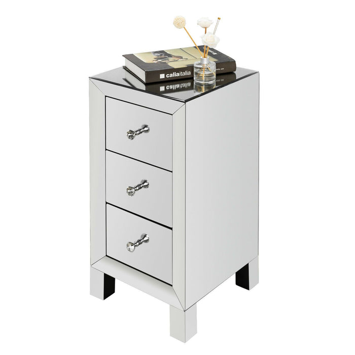 Three Drawer Silver Bedside Table