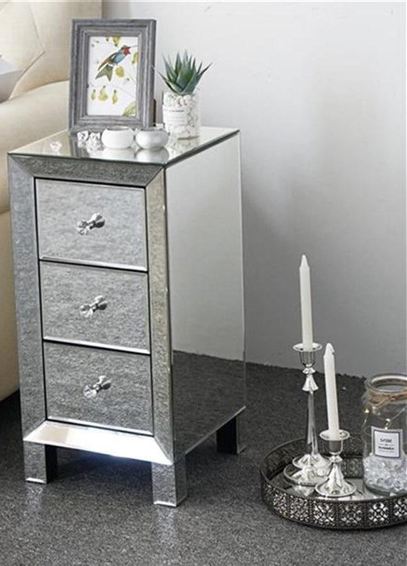Three Drawer Silver Bedside Table