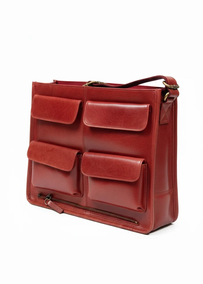 Tinnakeenly Leather Satchel Bag - Red