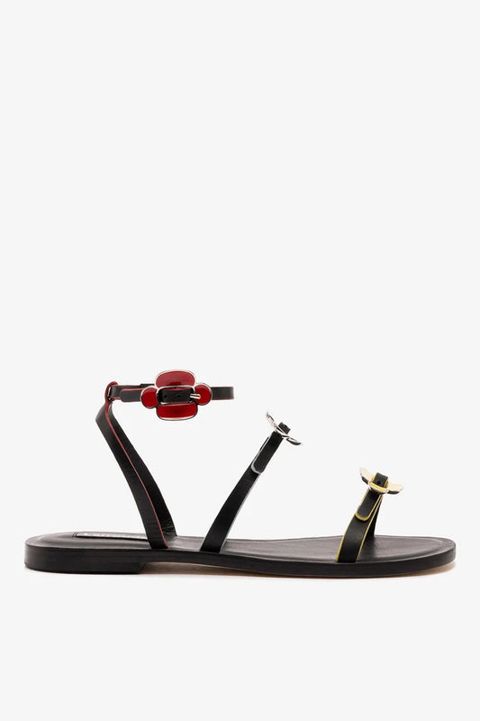 Tinx Flat Sandal In Black Leather Flat - Sandal Larroudé