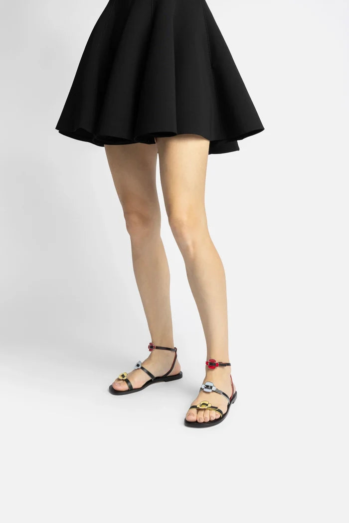 Tinx Flat Sandal In Black Leather Flat - Sandal Larroudé
