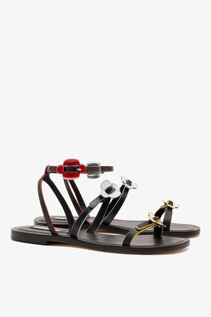 Tinx Flat Sandal In Black Leather Flat - Sandal Larroudé